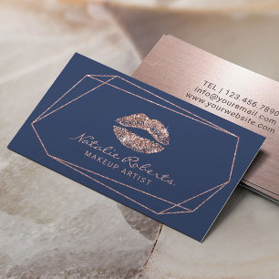Makeup Artist Geometric Ro Guld Läppar Blue Visitkort