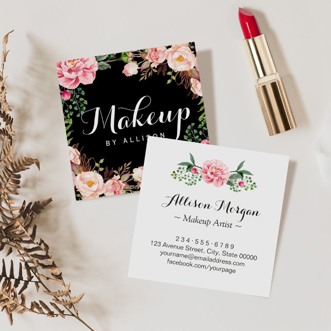 Makeup Artist Girly Romantic Blommigt Wrapping Fyrkantigt Visitkort (Skapare uppladdad)