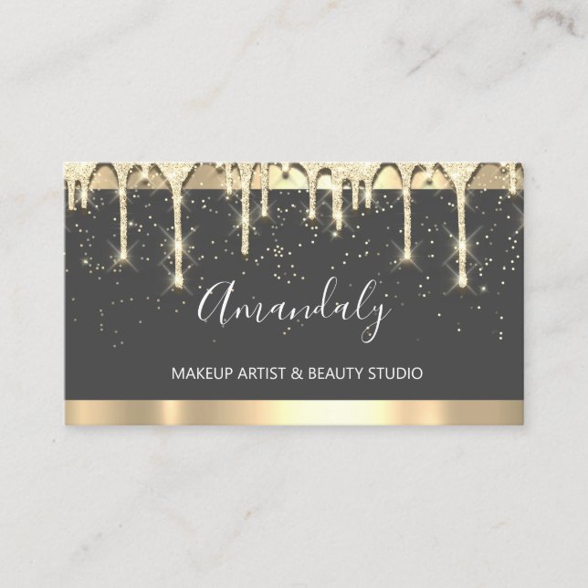 Makeup Artist Glitter 3dEffect Drips Grått Confett Visitkort (Framsida)