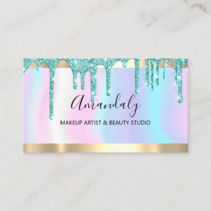 Makeup Artist Glitter Drives Teal Holographic Nage Visitkort