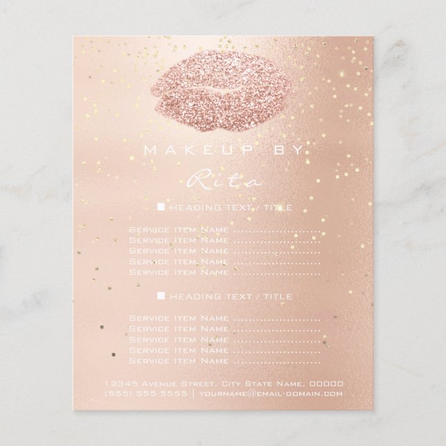 Makeup Artist Glitter Guld confetti Pris List Lip Flygblad (Framsidan)