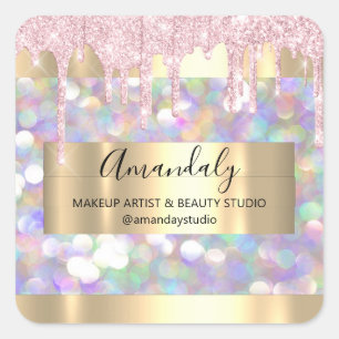 Makeup Artist Glitter Guld Framed Spark Glitter Bu Fyrkantigt Klistermärke
