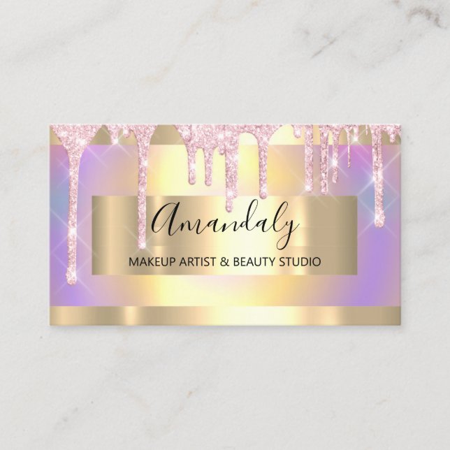 Makeup Artist Glitter Guld-ramdrivrutin Holograf Visitkort (Framsida)