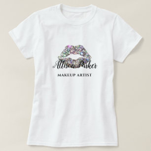 MAKEUP ARTIST Glitter Logotyp Kiss Namn T Shirt