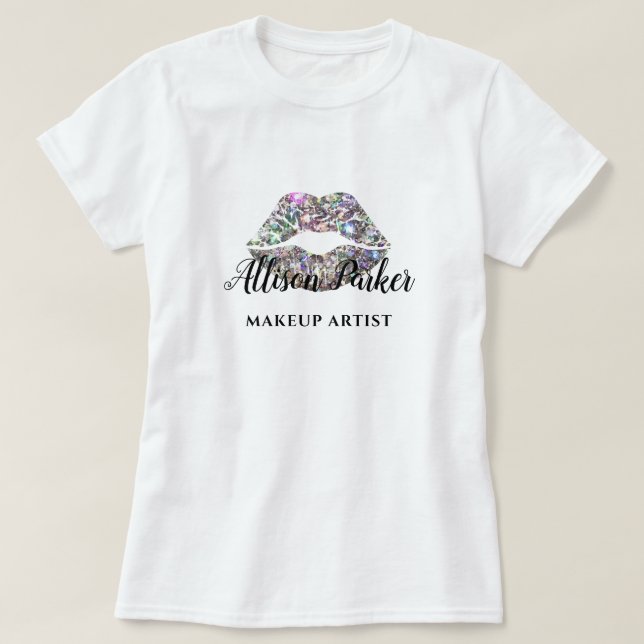 MAKEUP ARTIST Glitter Logotyp Kiss Namn T Shirt (Design framsida)