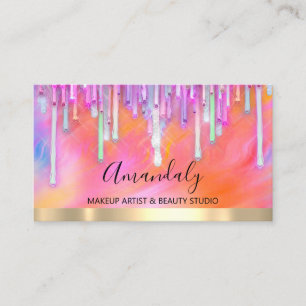 Makeup Artist Glitter Rosa Drips Holograph målad Visitkort