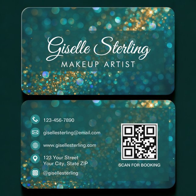 Makeup Artist Green Gold QR Code Professional Visitkort (Skapare uppladdad)