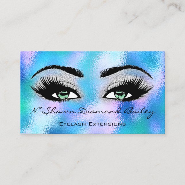 Makeup Artist Grönt Eyelash Blue Holography GLASS Visitkort (Framsida)