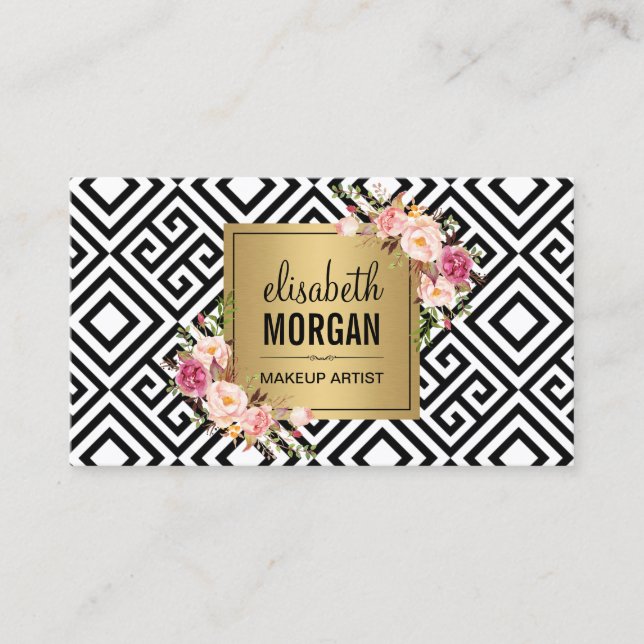 Makeup Artist Guld Abstrakt Mönster Blommigt Decor Visitkort (Framsida)