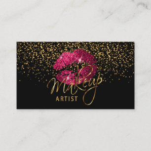 Makeup Artist - Guld Confetti & Shock rosa 💋 Läpp Visitkort