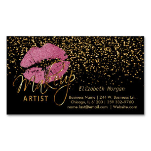 Makeup Artist - Guld Confetti & Söt Rosa Läppar Magnetiska Visitkort