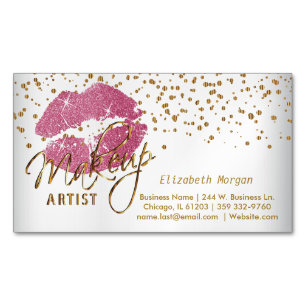 Makeup Artist - Guld Confetti & Söt Rosa Läppar Magnetiska Visitkort