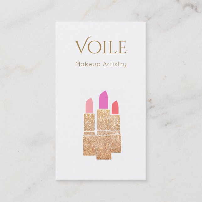 Makeup Artist Guld Glitter Lipstick Beauty Salon Visitkort (Framsida)