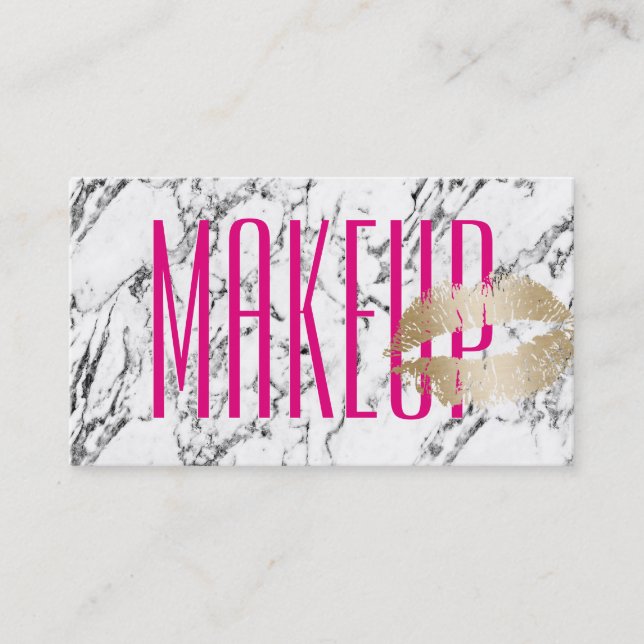 Makeup Artist Guld Kiss Modern Marble Background Visitkort (Framsida)