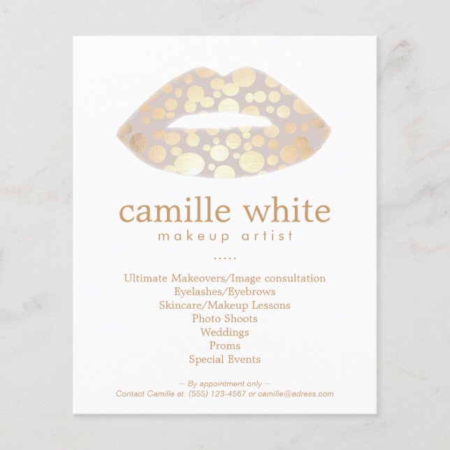 Makeup Artist Guld Läppar Beauty Salon Flygblad (Framsidan)