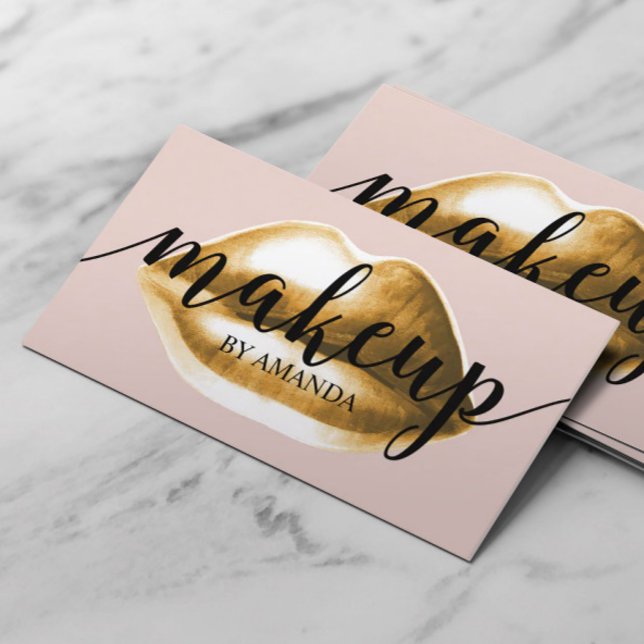 Makeup Artist Guld Läppar Classy Typography Girly Visitkort (Skapare uppladdad)