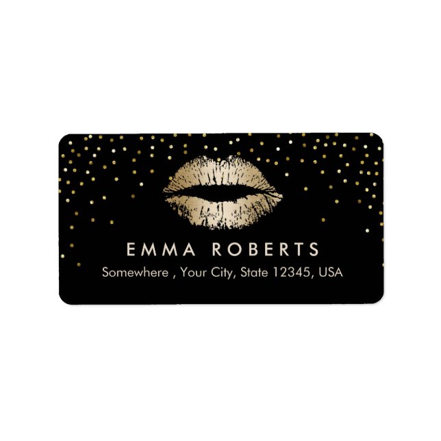 Makeup Artist Guld Läppar Confetti Beauty Salon Adressetikett (Framsidan)