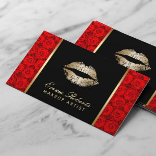 Makeup Artist Guld Läppar Elegant Röd ros Visitkort