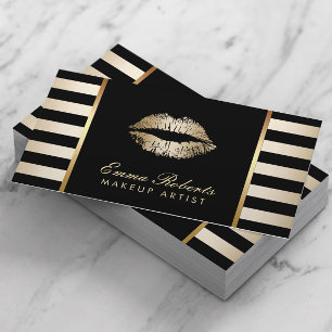 Makeup Artist Guld Läppar Modern Black Guld Rand Visitkort