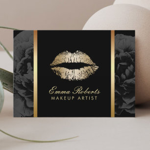 Makeup Artist Guld Läppar Modern Mörk Blommigt S Visitkort