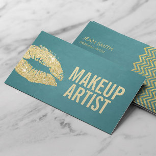Makeup Artist Guld Läppar Modern turkos Visitkort