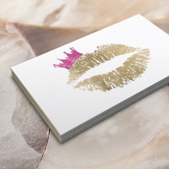 Makeup Artist Guld Läppar Rosa Krona Beauty Salon Visitkort (Skapare uppladdad)