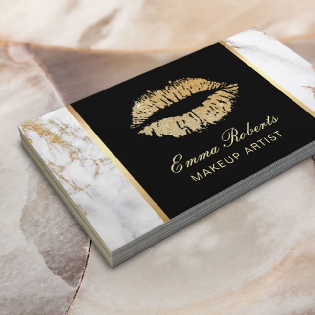 Makeup Artist Guld Läppar Salon Luxury Marble Visitkort (Skapare uppladdad)