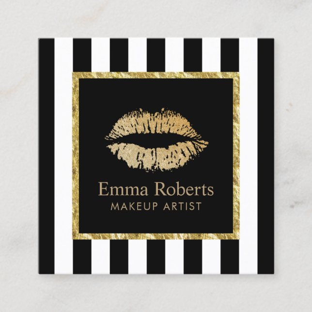 Makeup Artist Guld Läppar Salon Modern Rand Fyrkantigt Visitkort (Framsida)