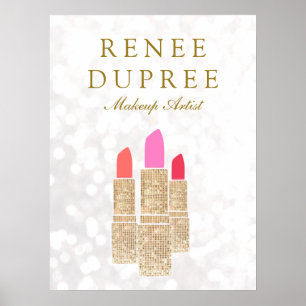 Makeup Artist Guld Lipstick Bokeh Beauty Poster