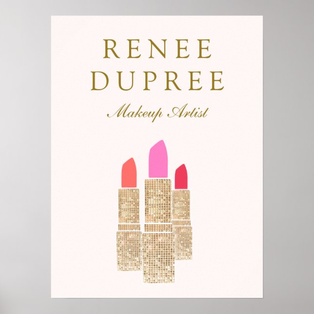 Makeup Artist Guld Lipstick Bokeh Beauty Poster (Framsidan)