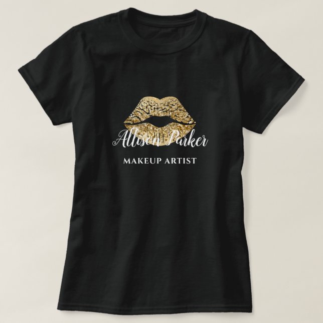 MAKEUP ARTIST Guld Logotyp Kiss Namn T-Shirt (Design framsida)