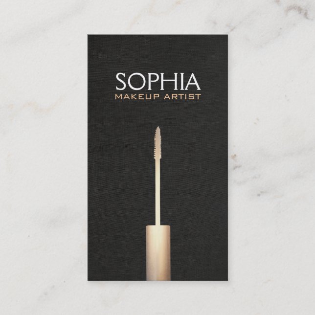 Makeup Artist Guld Mascara Logotyp Faux Black Line Visitkort (Framsida)