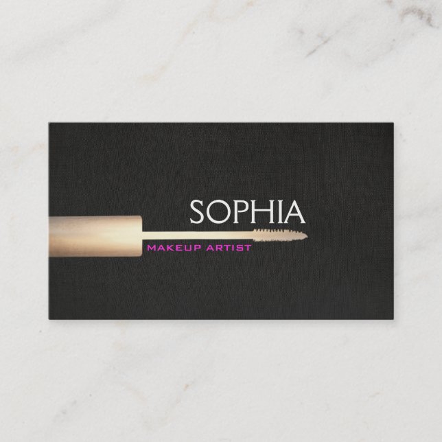 Makeup Artist Guld Mascara on Faux Black Linen 3 Visitkort (Framsida)