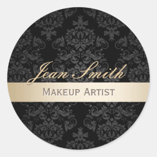 Makeup Artist Guld Stripe Elegant Damask Salon Runt Klistermärke