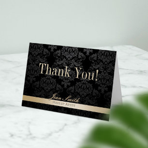 Makeup Artist Guld Stripe Mörk Damask Tack Kort