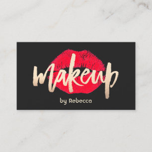 Makeup Artist Guld Typography Red Lipstick Kiss Visitkort