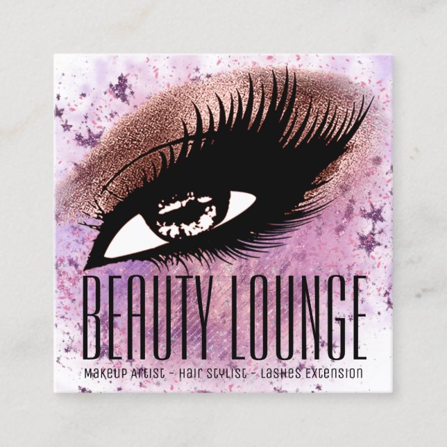 Makeup Artist Hair Eyelash Glitter Rosa Brush Fyrkantigt Visitkort (Framsida)