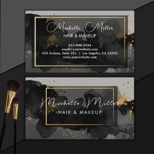Makeup Artist Hair Salon Abstrakt Smoky Black Guld Visitkort