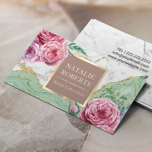 Makeup Artist Hair Salon Chic Blommigt Marble Agat Visitkort