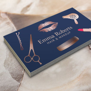 Makeup Artist Hair Salon Chic Ro Guld Navy Blue Visitkort