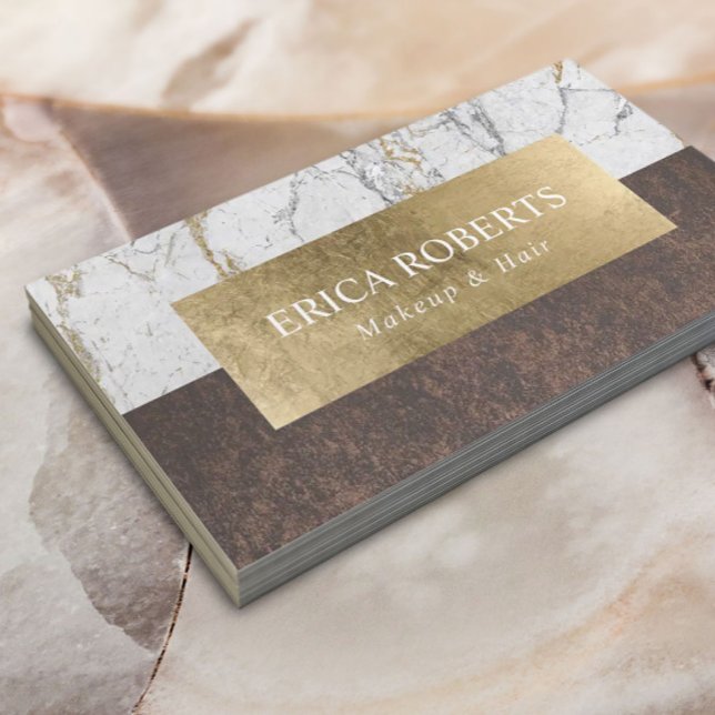 Makeup Artist Hair Salon Guld Löv Marble & Copper Visitkort (Skapare uppladdad)