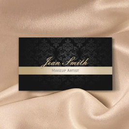 Makeup Artist Hair Salon Guld Stripe Black Damask Visitkort