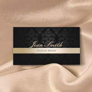 Makeup Artist Hair Salon Guld Stripe Black Damask Visitkort