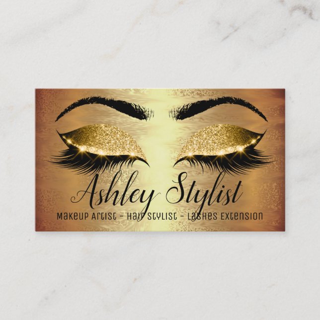 Makeup Artist Hair Salon Lash Extension Guld Lux Visitkort (Framsida)