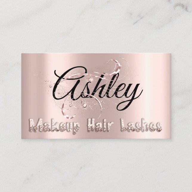 Makeup Artist Hair Salon Lash Rosa ros Glitter Visitkort (Framsida)