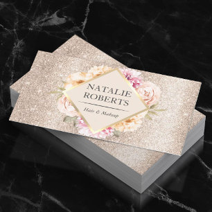 Makeup Artist Hair Salon Luxury Ivory Guld Blommig Visitkort