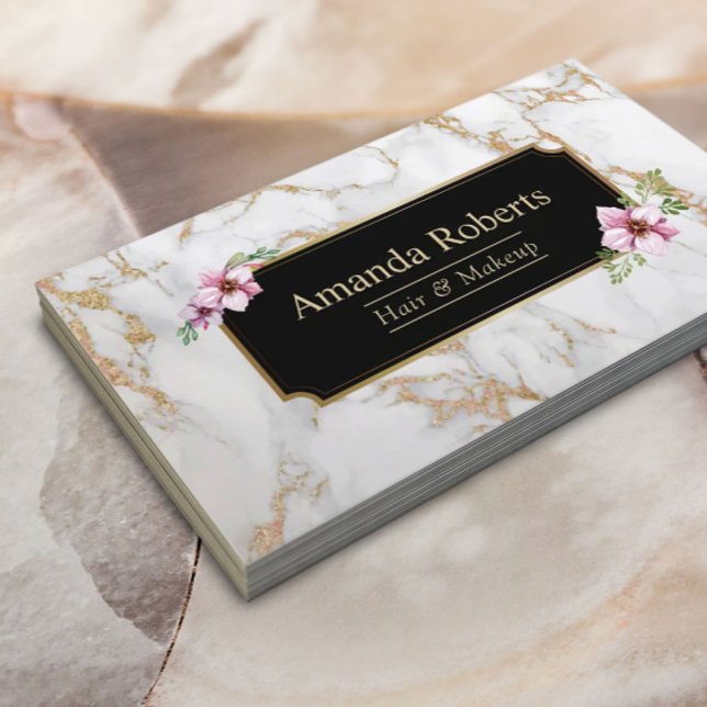 Makeup Artist Hair Salon Modern Guld White Marble Visitkort (Skapare uppladdad)