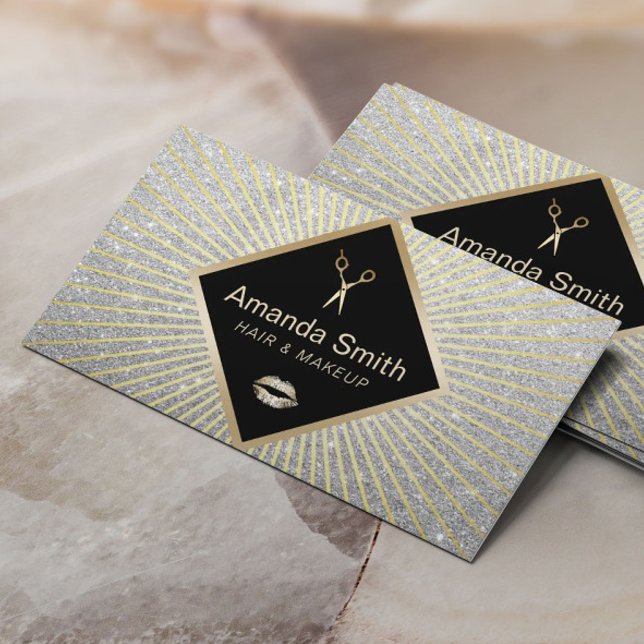 Makeup Artist Hair Salon Modern Silver Glitter Visitkort (Skapare uppladdad)