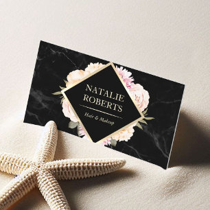 Makeup Artist Hair Salon Vintage Blommigt Marble Visitkort