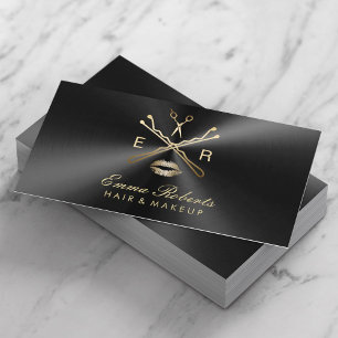 Makeup Artist Hair Stylist Black & Guld Metallic Visitkort